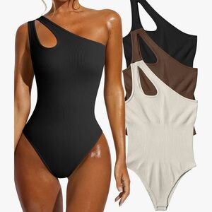 One-Shoulder Ribbed 3 Pack Bodysuits